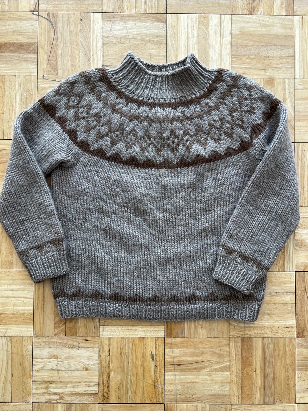Vintage Hand Knit Wool Lopapeysa Sweater Brown Chunky Nordic Fair Isle Yoke Pull - Picture 4 of 5